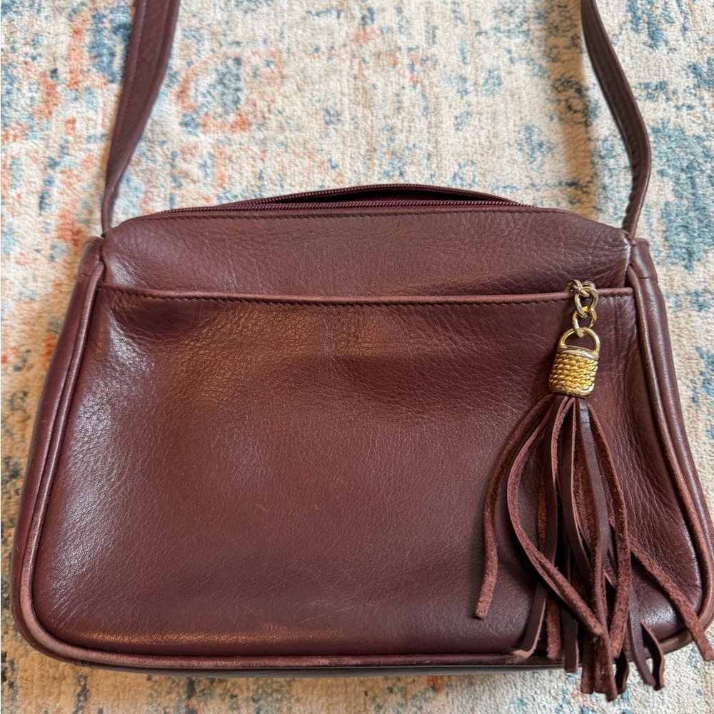 Tignanello Deep Burgundy Leather Crossbody with Tassel - Picture 2 of 14